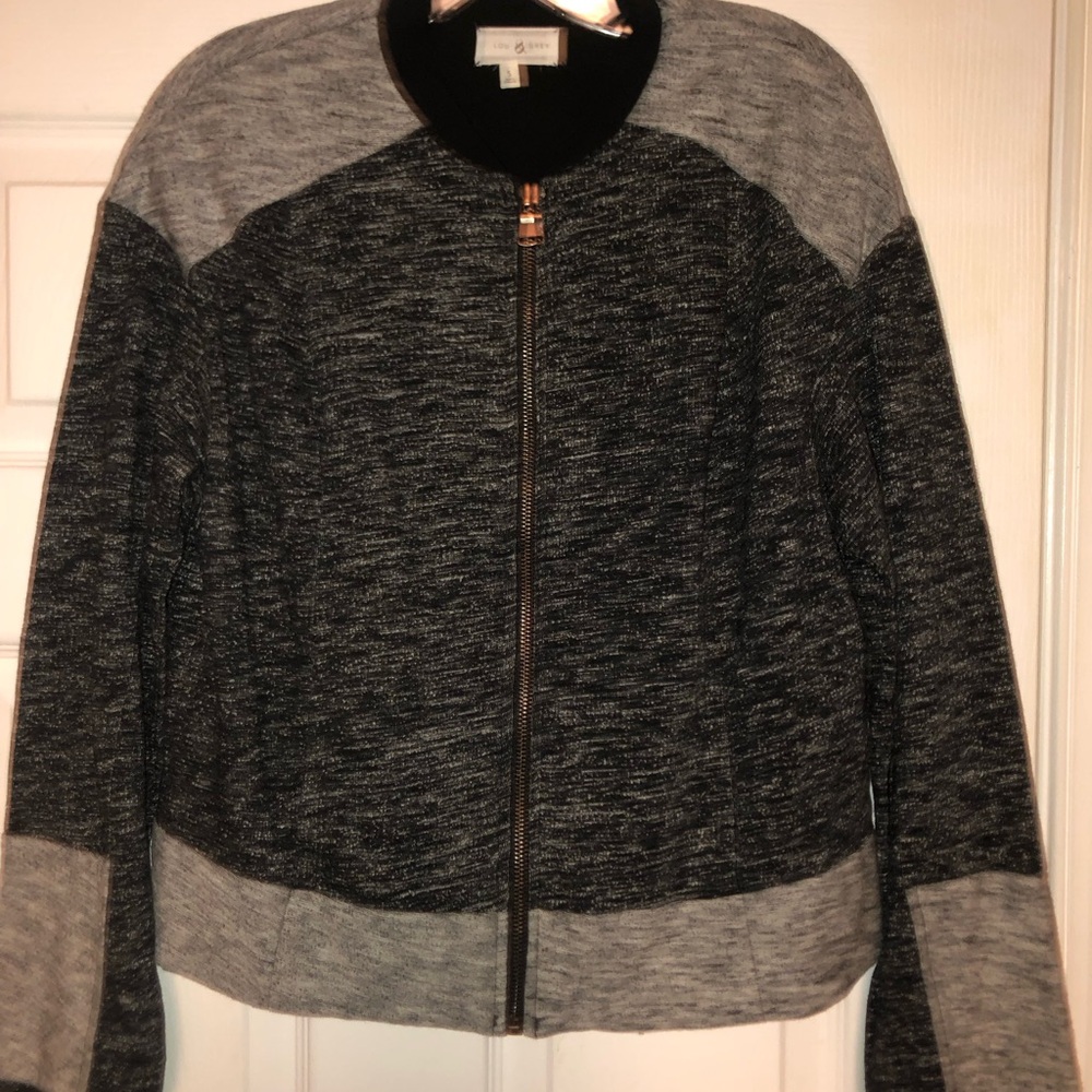 NWOT Lou & Grey Black and Gray Bomber Jacket with Textured Knit